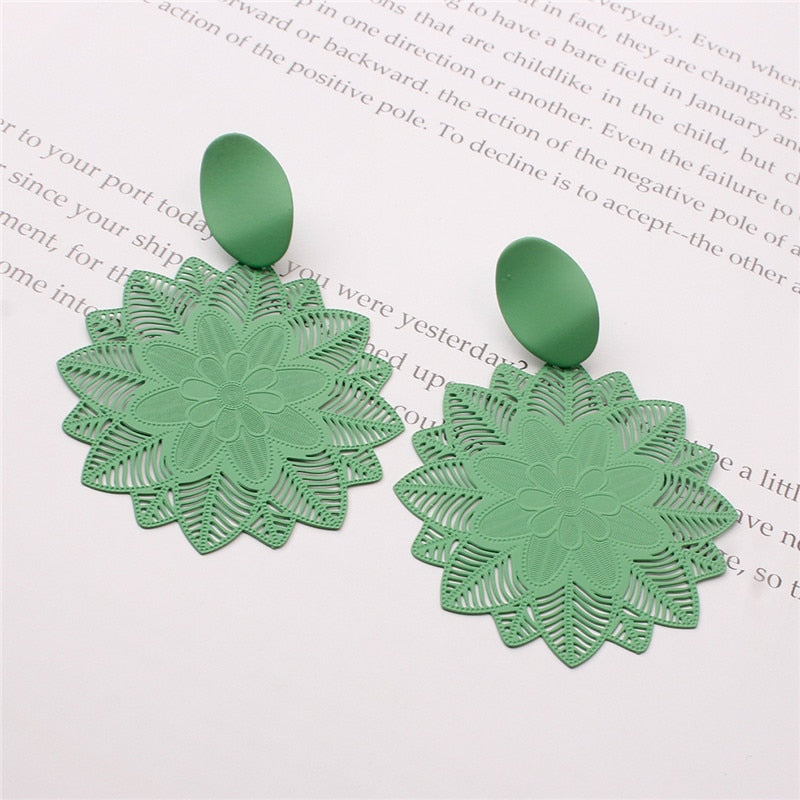 Open Leaf and Flower Dangle Earrings