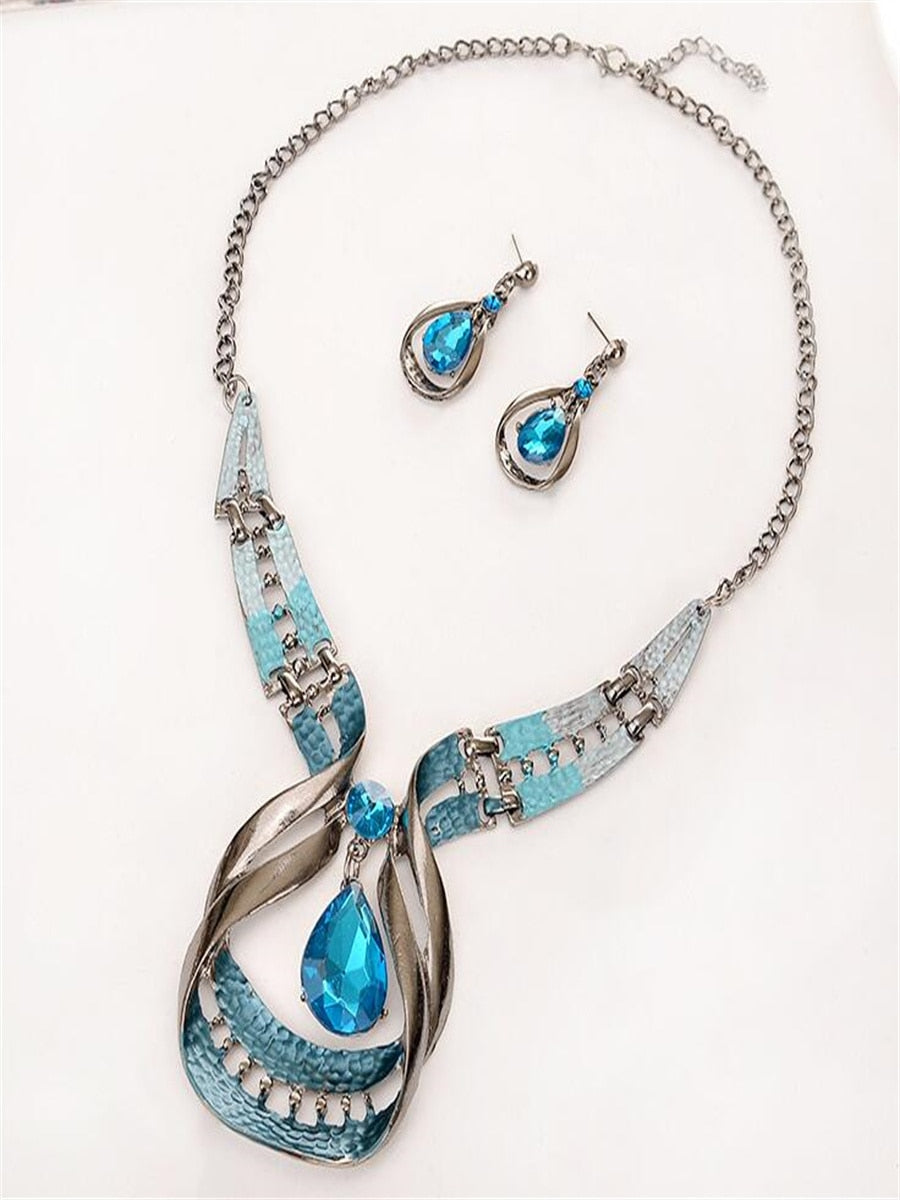 Blue Water Wave Necklace Set