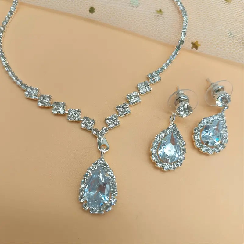 3 Pc Rhinestone Teardrop Set