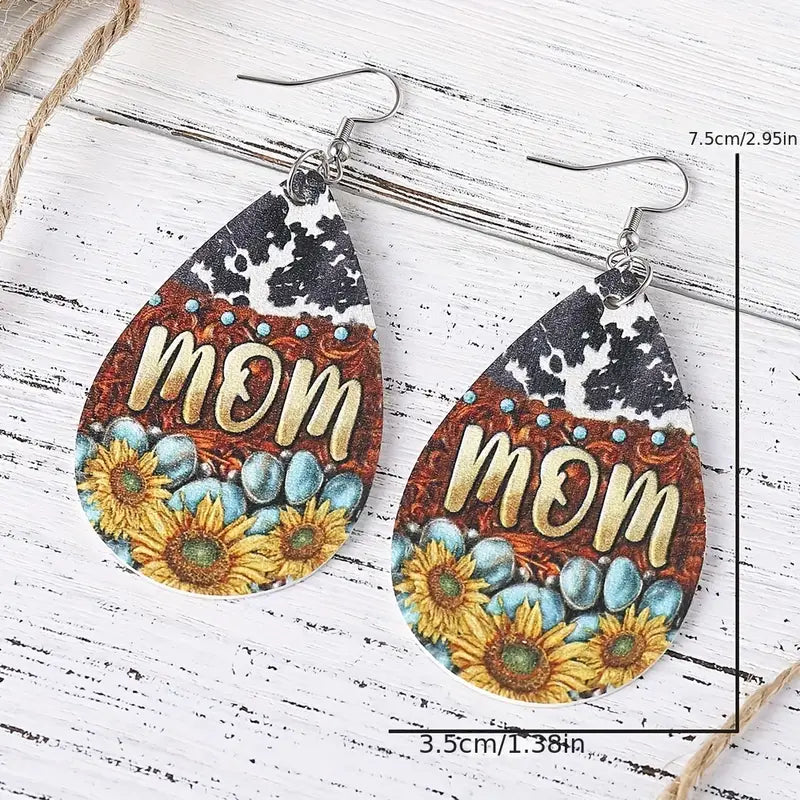 Western Print Mom Leather Earrings