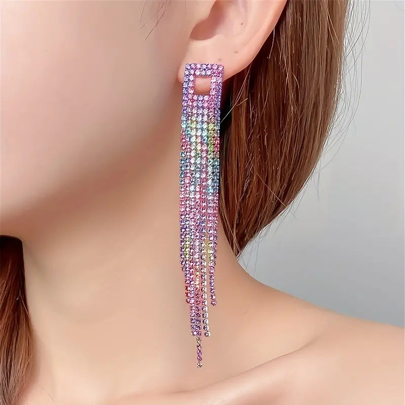 Rhinestone Curtain Earrings