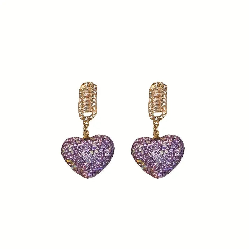 Purple CZ Heart Earrings