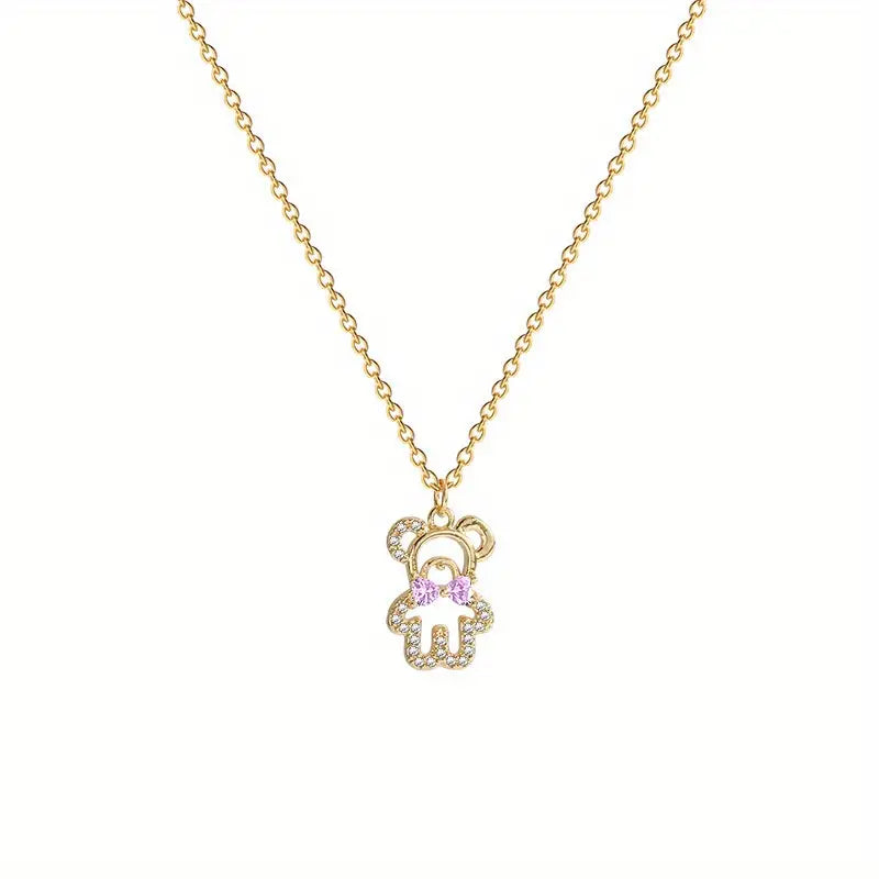 Gold Rhinestone Bear Necklace