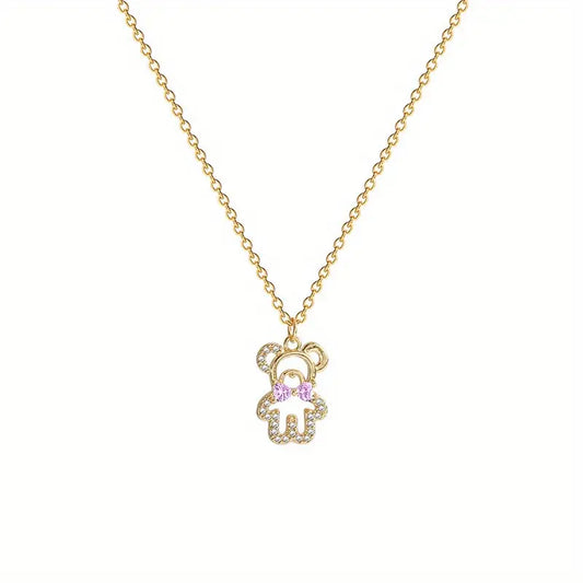 Gold Rhinestone Bear Necklace