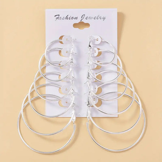 6 Pair Silver Hoop Set