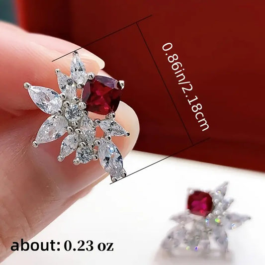 Ruby Rhinestone Cluster Earrings