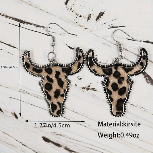 Bull Head Cow Print Earrings