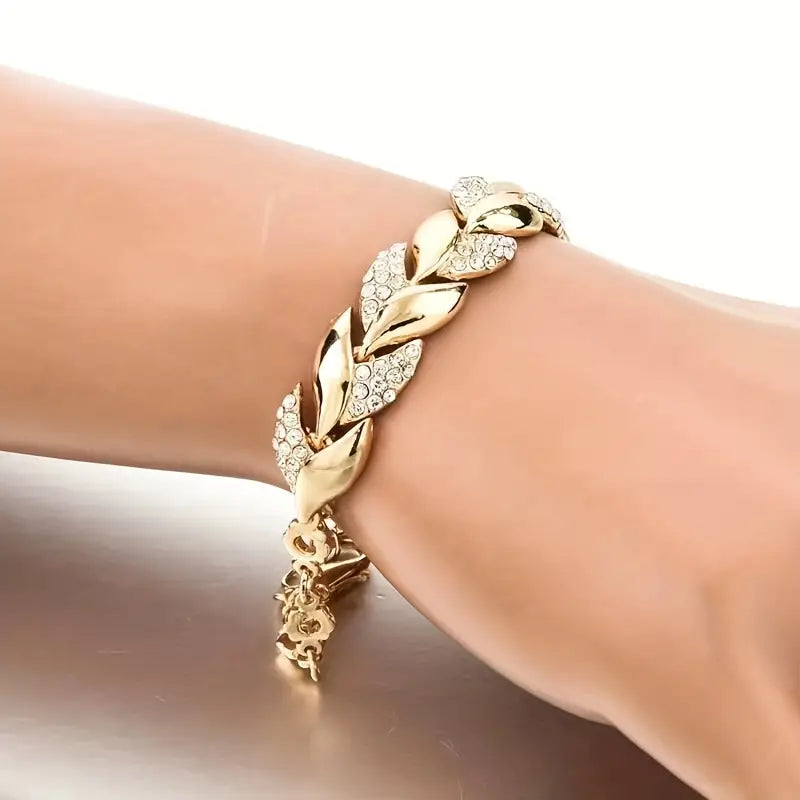 Rhinestone Leaf Tennis Bracelet