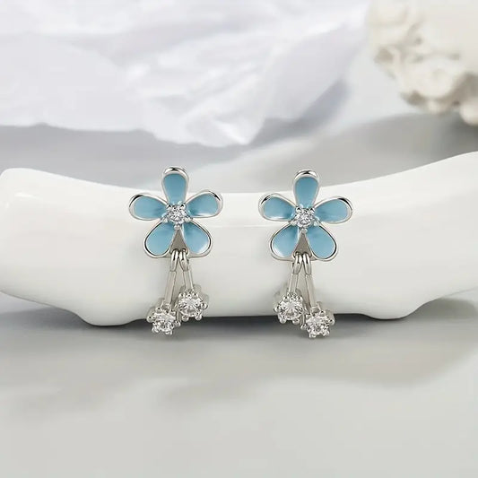 Blue Daisy CZ Earrings