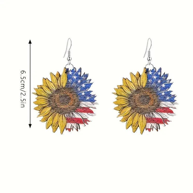 Sunflower Flag Wooden Earrings