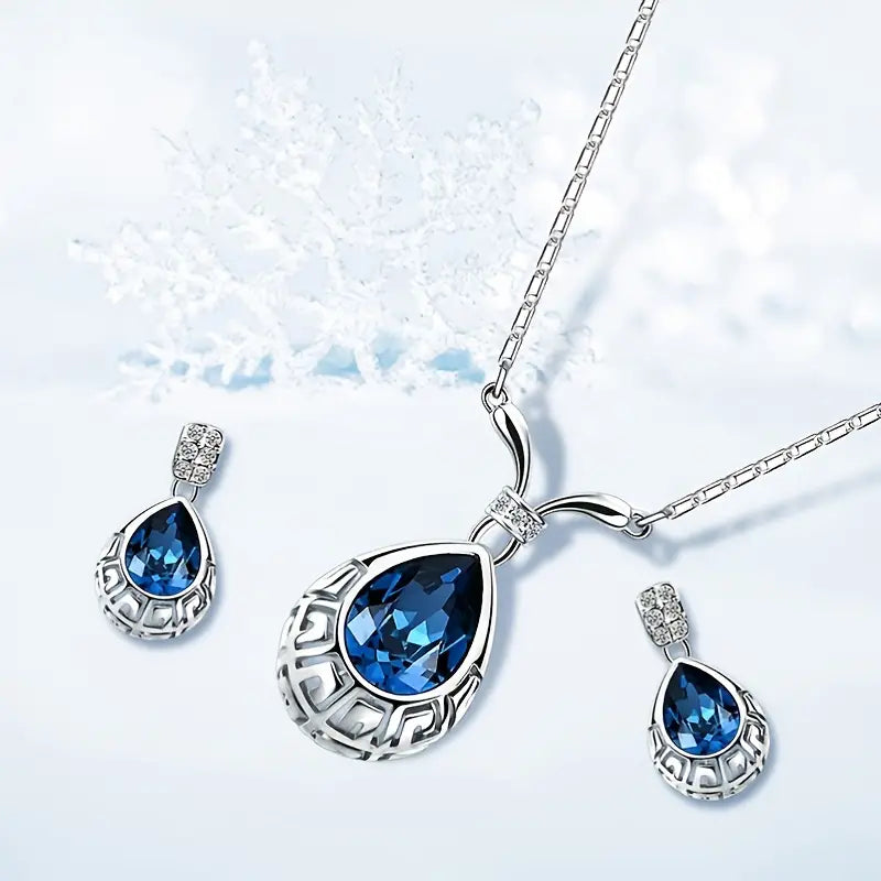 Deep Blue Teardrop Necklace Set