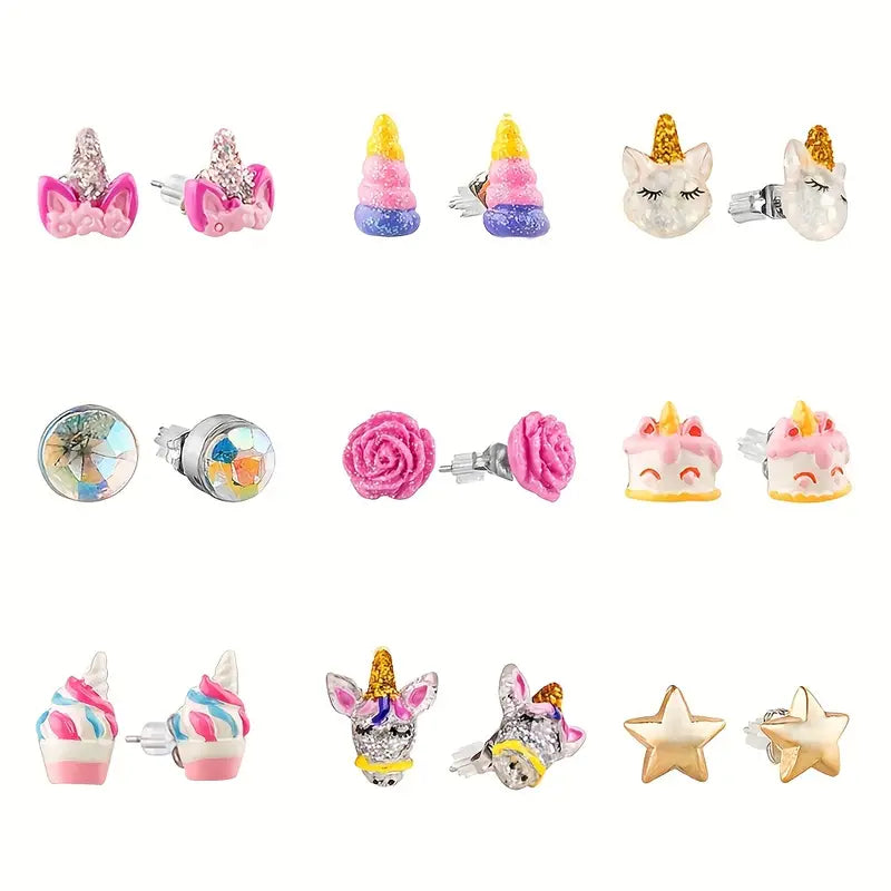 Unicorn Theme Girl's Earring Set