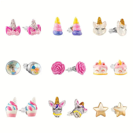 Unicorn Theme Girl's Earring Set