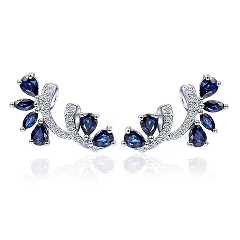 Blue Rhinestone Climber Earrings