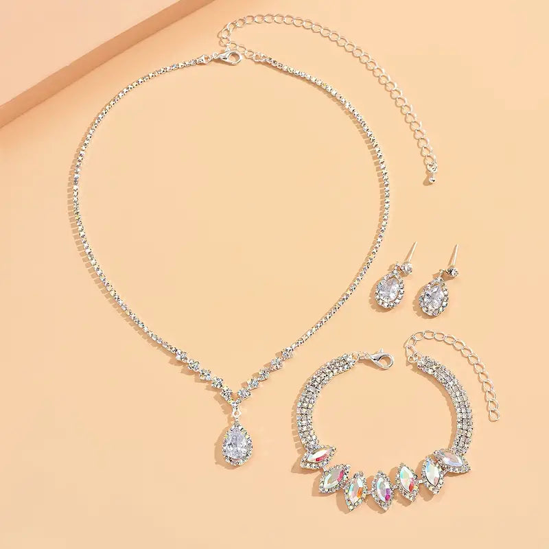 3 Pc Rhinestone Teardrop Set