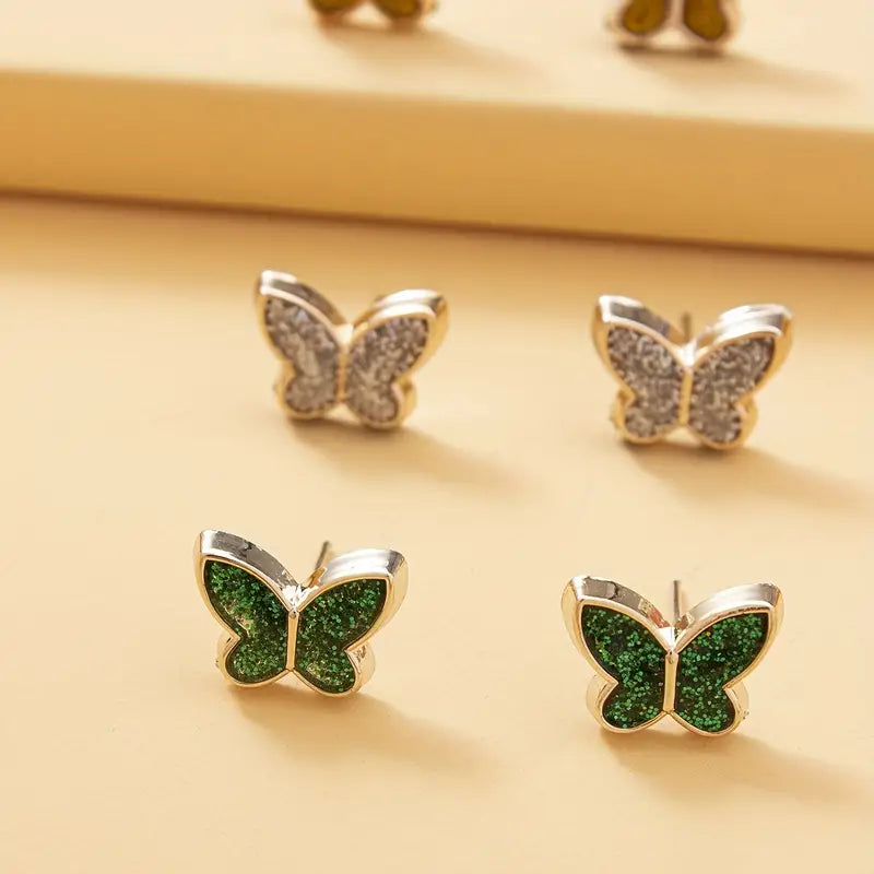 6 Pair Butterfly Stud Earring Set