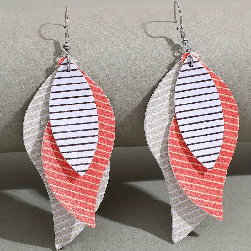 Retro Striped Layered PU Earrings