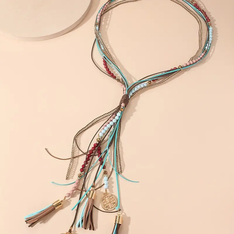 Boho Beaded Leather Necklace