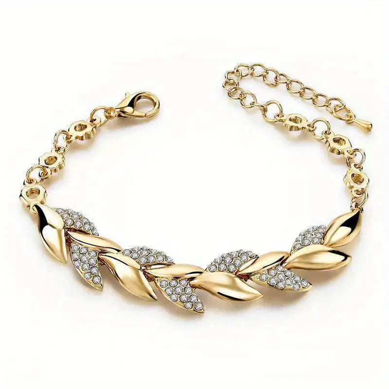 Rhinestone Leaf Tennis Bracelet