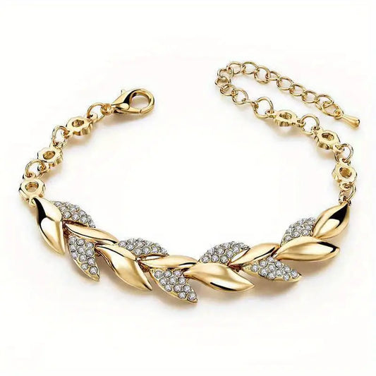 Rhinestone Leaf Tennis Bracelet