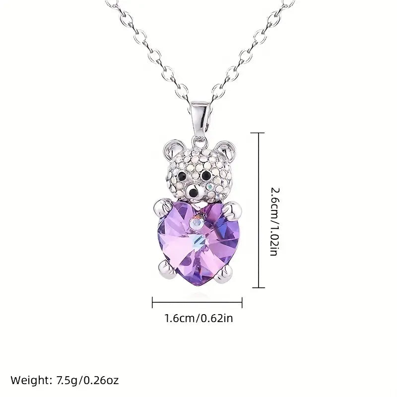 Iridescent Purple Bear Necklace