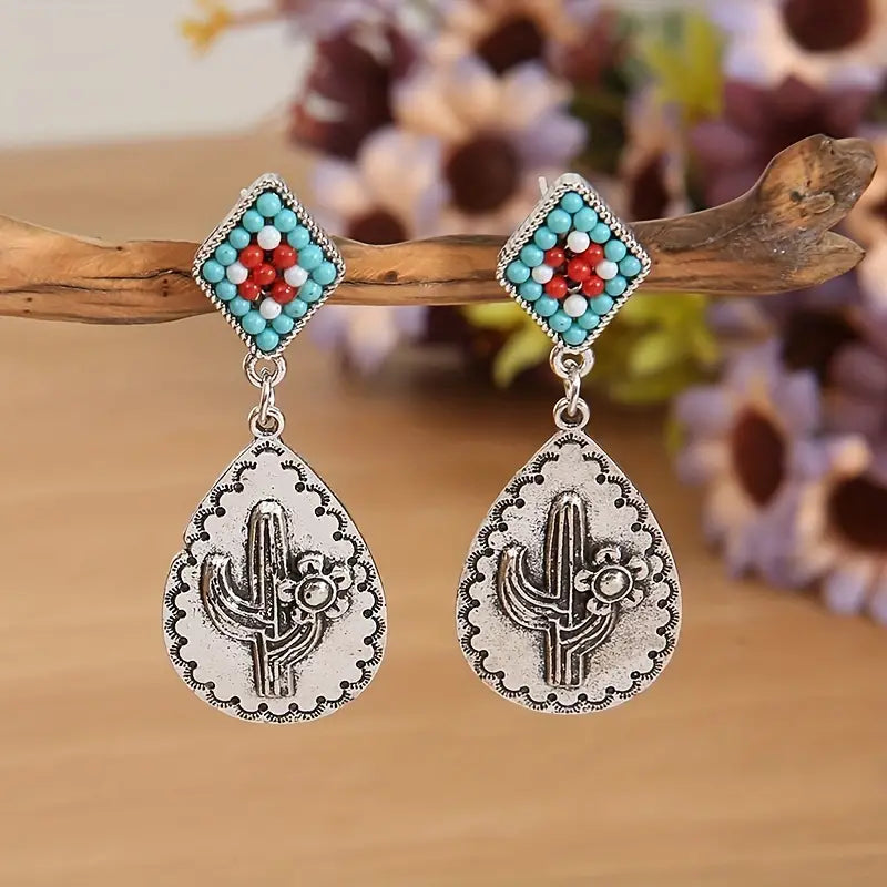 Beaded Cactus Earrings