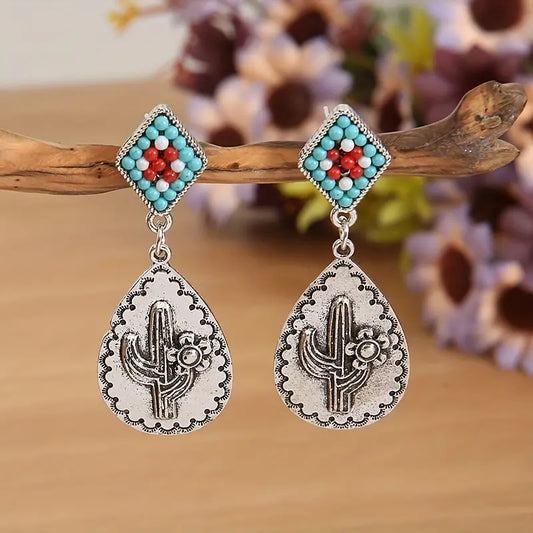 Beaded Cactus Earrings