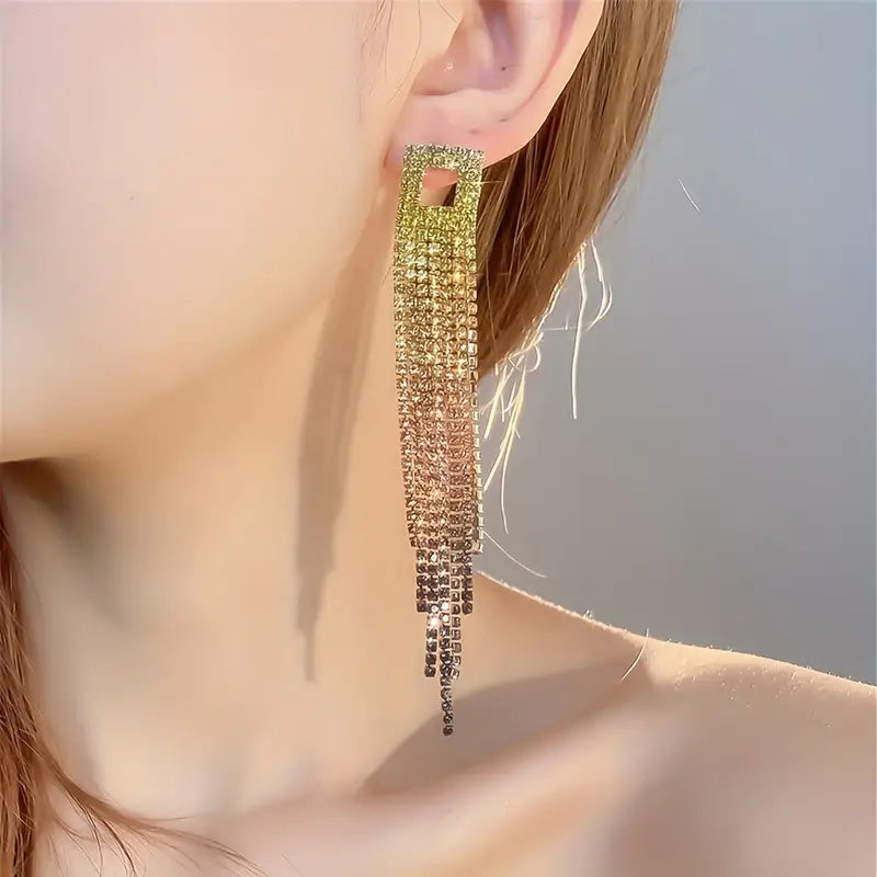 Rhinestone Curtain Earrings