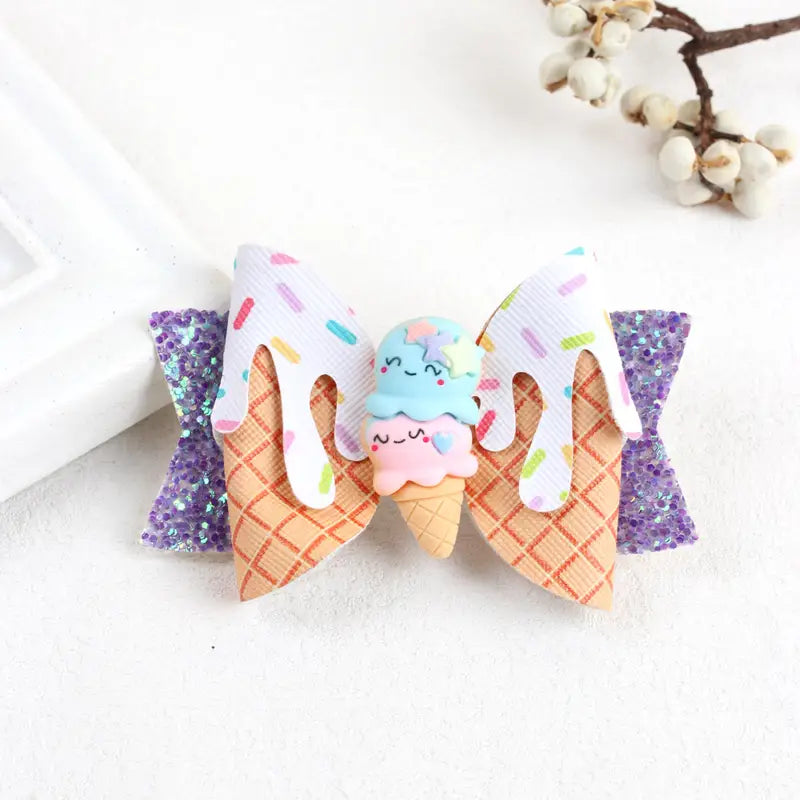 Glitter Ice Cream Cone Bow