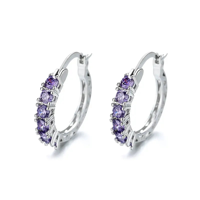 Purple Rhinestone Hoop Earrings