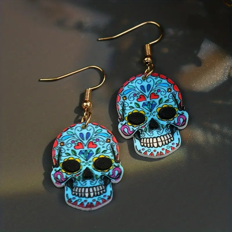 Blue Candy Skull Earrings