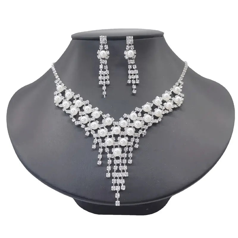 Rhinestone and Pearl Bib Set