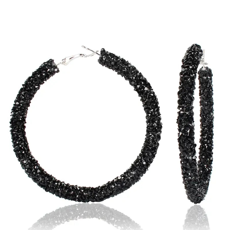 Large Full Rhinestone Hoop Earrings