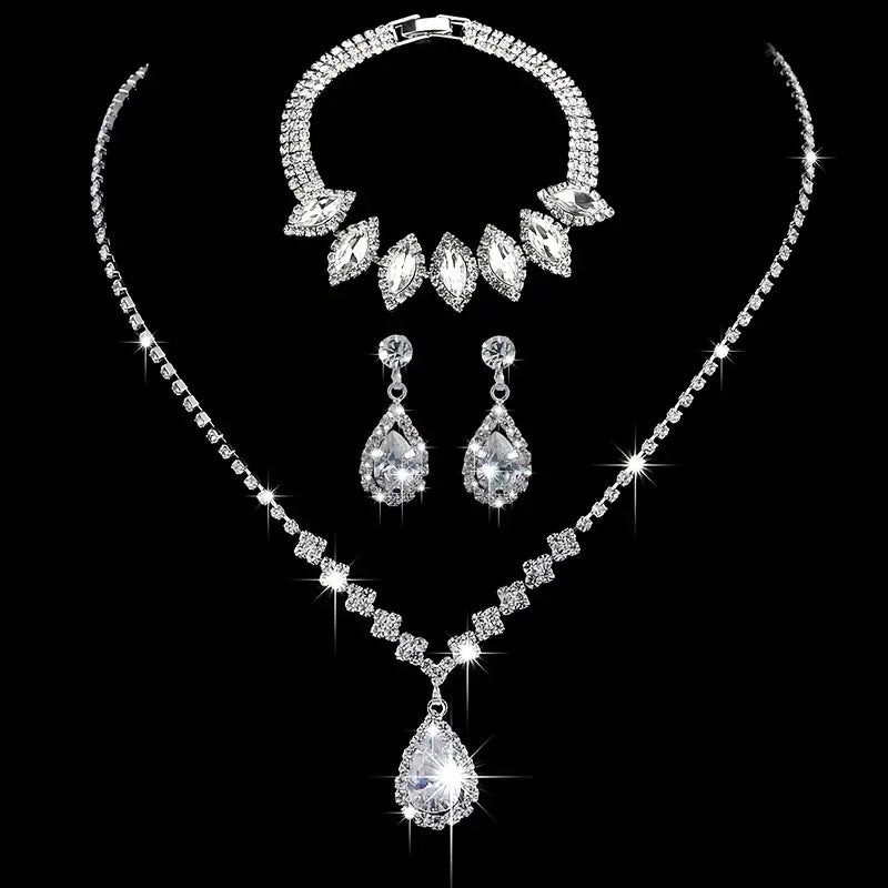 3 Pc Rhinestone Teardrop Set