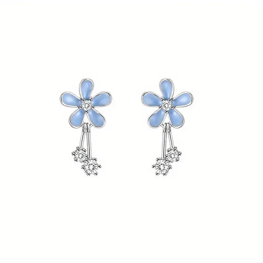 Blue Daisy CZ Earrings