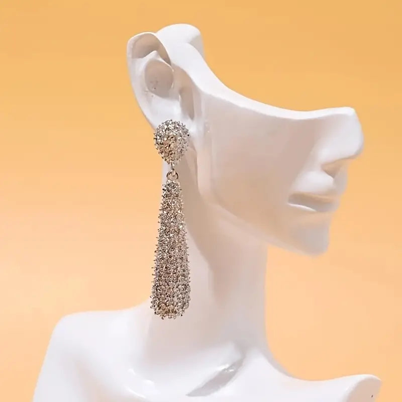 Elongated Rhinestone Dangle Eearrings