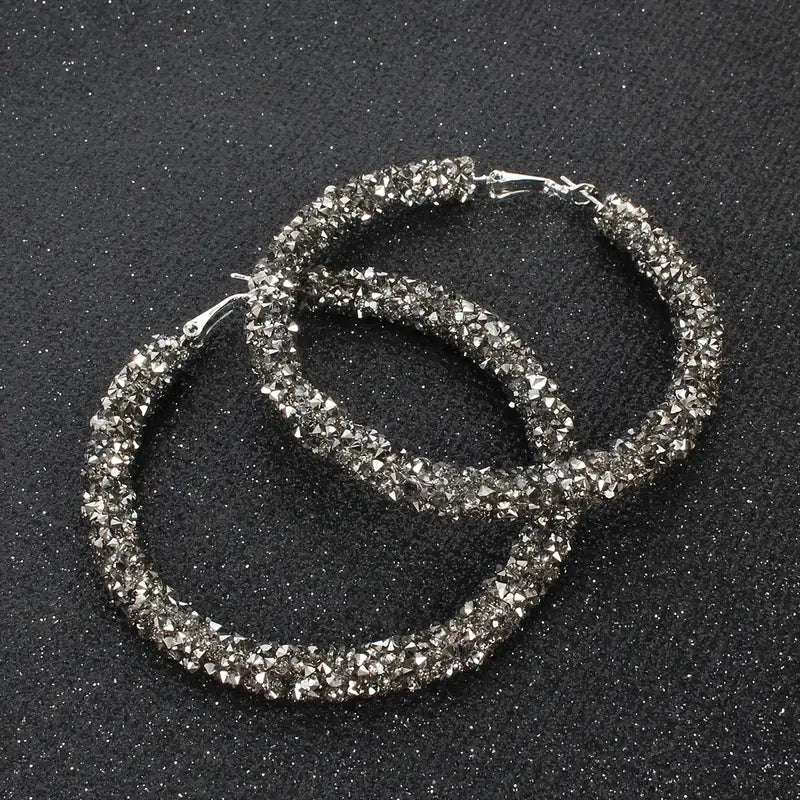 Large Full Rhinestone Hoop Earrings