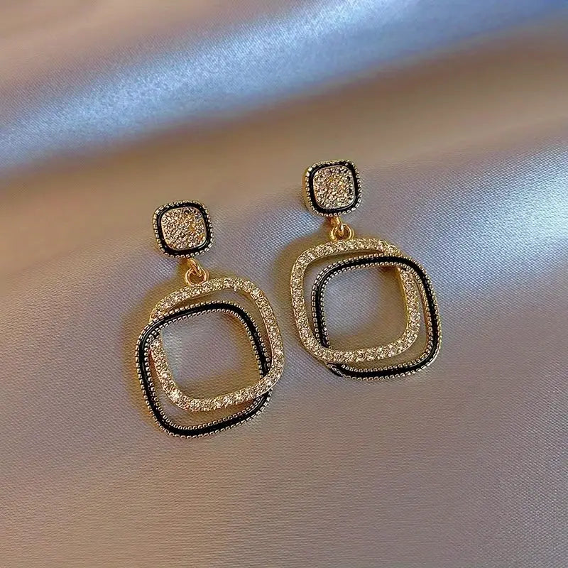 Rhinestone Square in Square Earrings