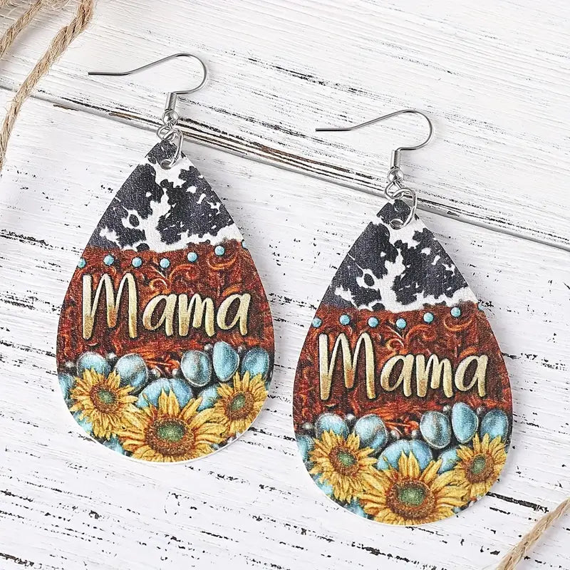 Western Print Mom Leather Earrings