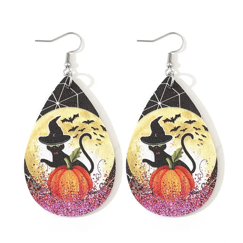 Spooky Kitty Teardrop Earrings