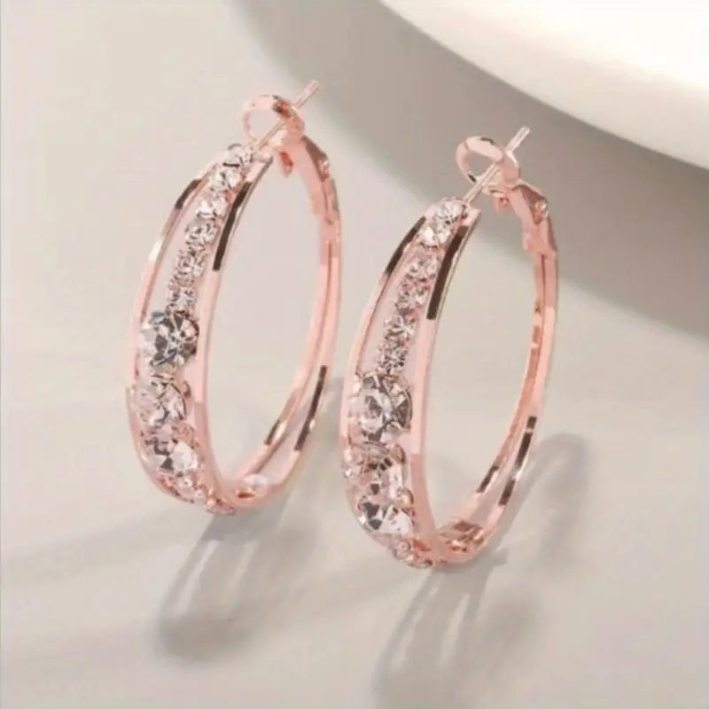 Inlaid Rhinestone Hoop Earrings