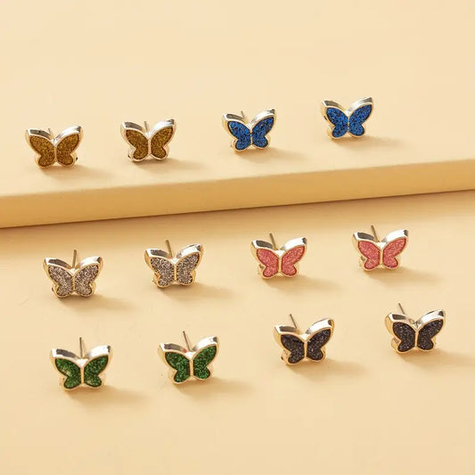 6 Pair Butterfly Stud Earring Set