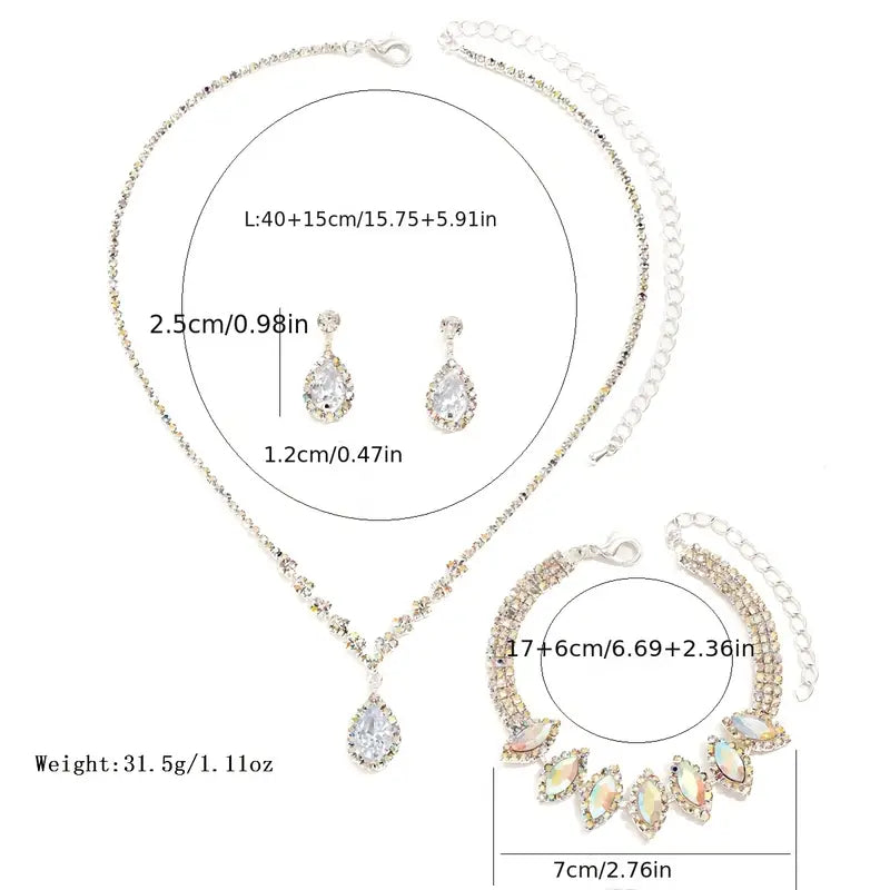 3 Pc Rhinestone Teardrop Set