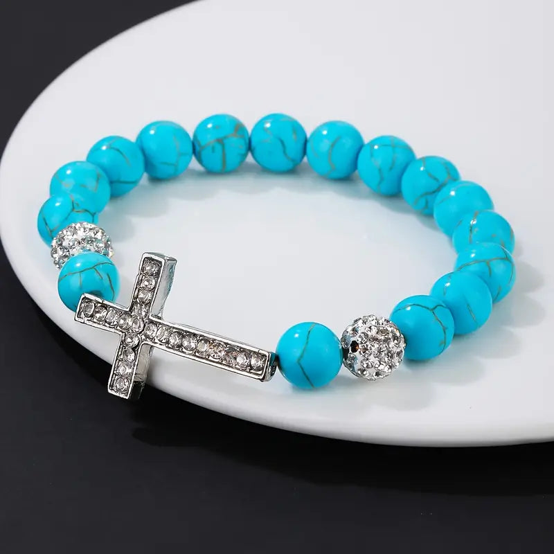 Turquoise Beaded Cross Bracelet