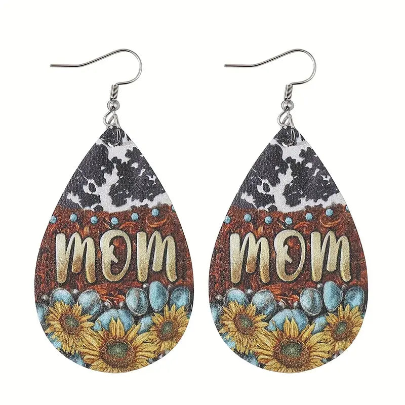 Western Print Mom Leather Earrings