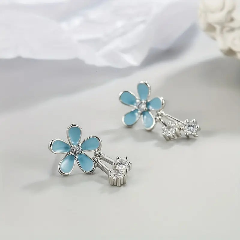 Blue Daisy CZ Earrings