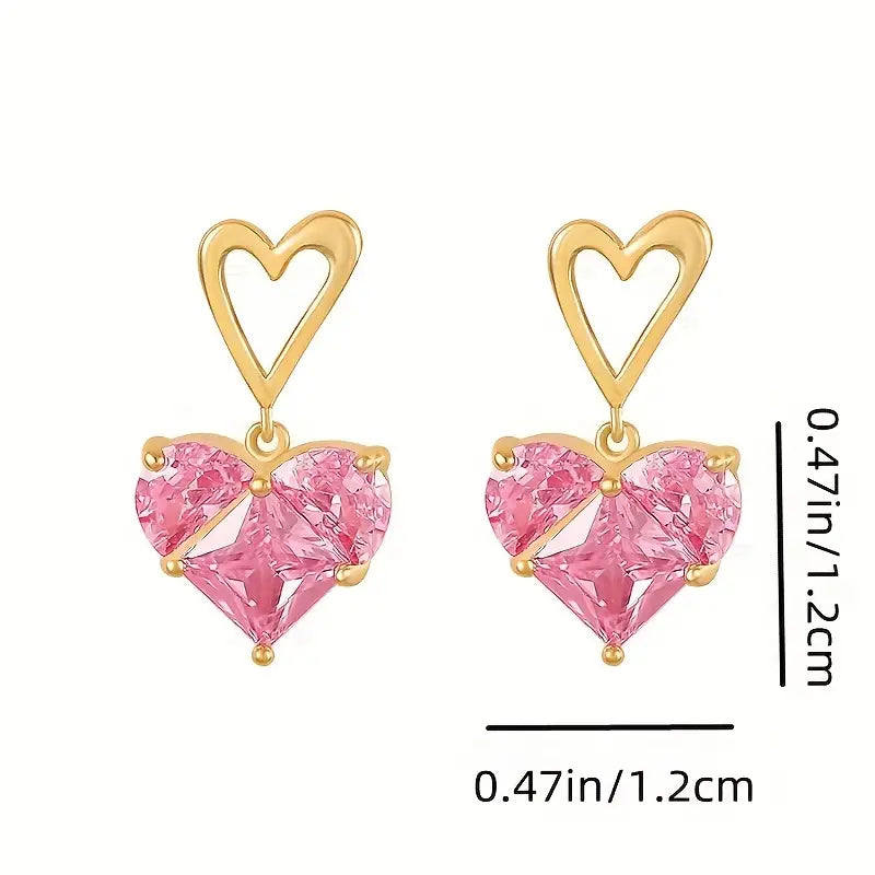 Gold and Pink Heart Earrings