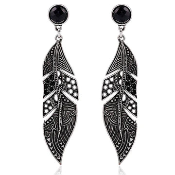 Black Feather Pattern Earrings