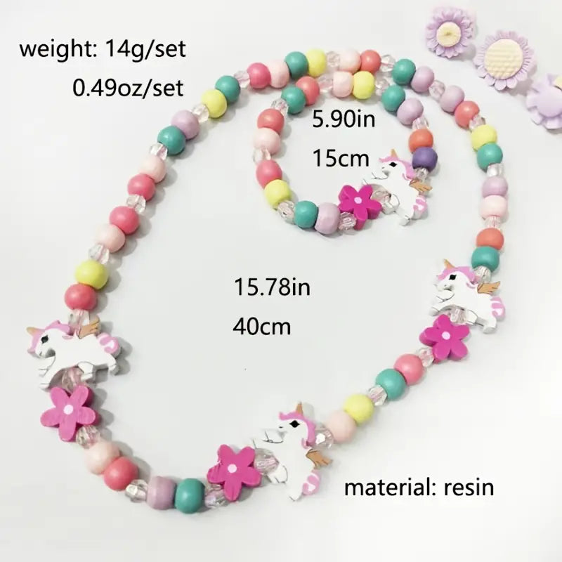 2-pc Girls Unicorn Wood Bead Set