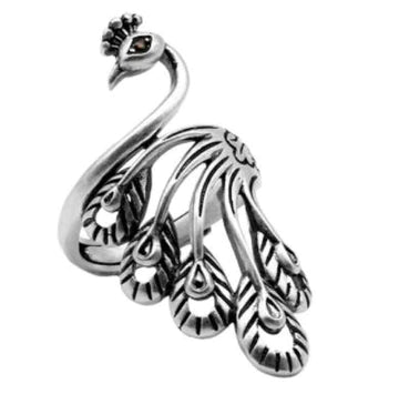 Silver Peacock Adjustable Ring